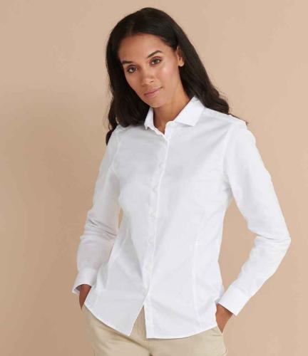 Henbury Ladies Long Sleeve Stretch Poplin Shirt - WHI - 4XL